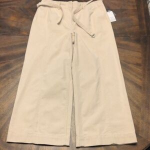 Ophelia Roe Women’s Belted Wide-Leg Twill Pants Beige Khaki Size 10 NWT